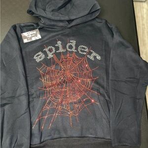 Sp5der OG Rhinestone Hoodie Black